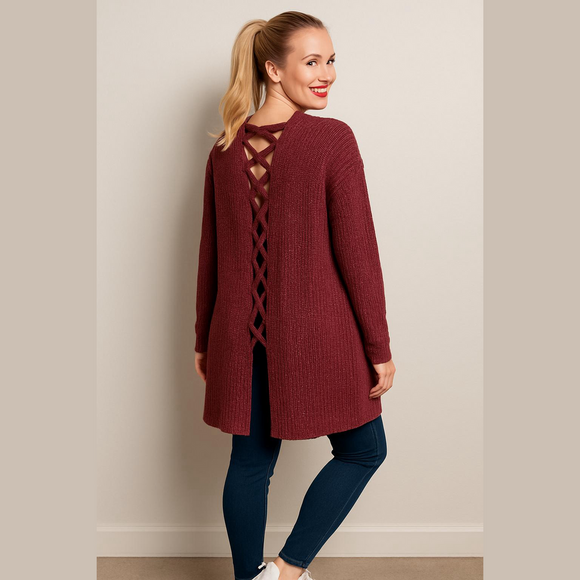 Planet Gold Sweaters - Plant Gold Red Cardigan with Braiding Detail